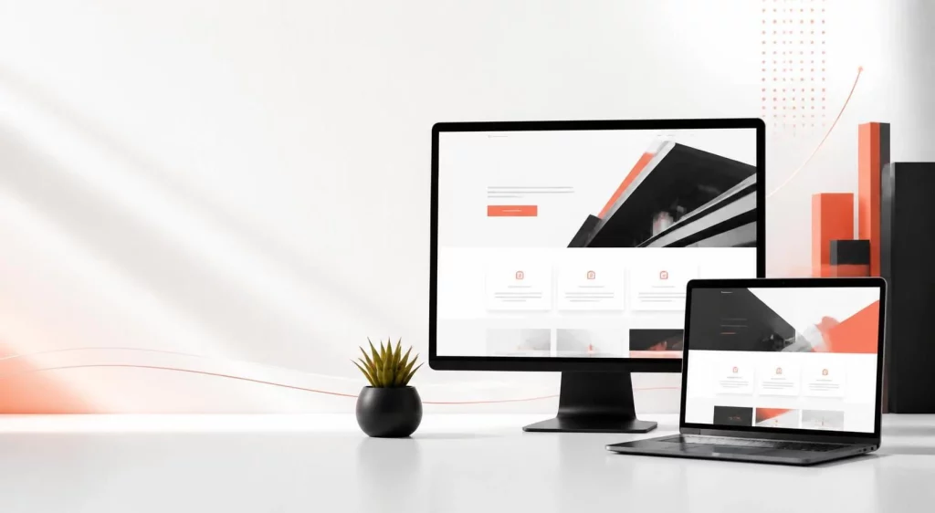 Ordinateur affichant un site web professionnel et responsive